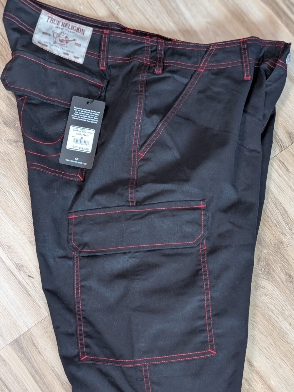 True Religion Pants Mens 36 Black Balloon Cargo Denim Wide Leg Streetwear